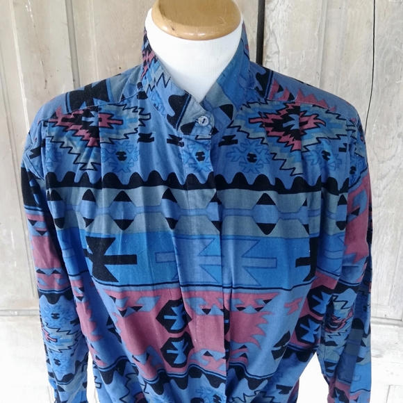 Vintage Blue Aztec Rodeo Shirt - Picture 2 of 7